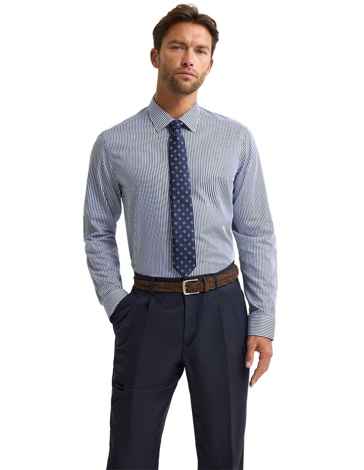 Beckton Stripe Slim Fit Luxury Shirt in Navy image 1