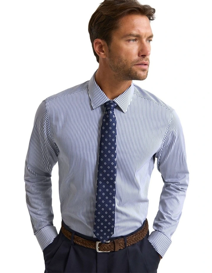 Beckton Stripe Slim Fit Luxury Shirt in Navy image 2