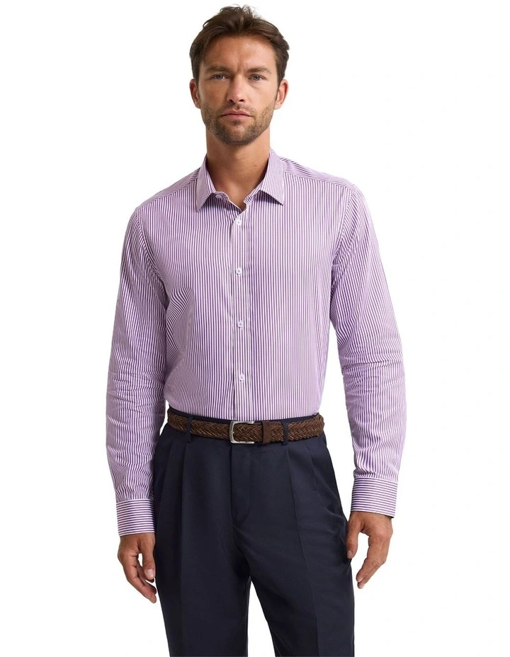 Beckton Stripe Slim Fit Luxury Shirt in Purple image 1