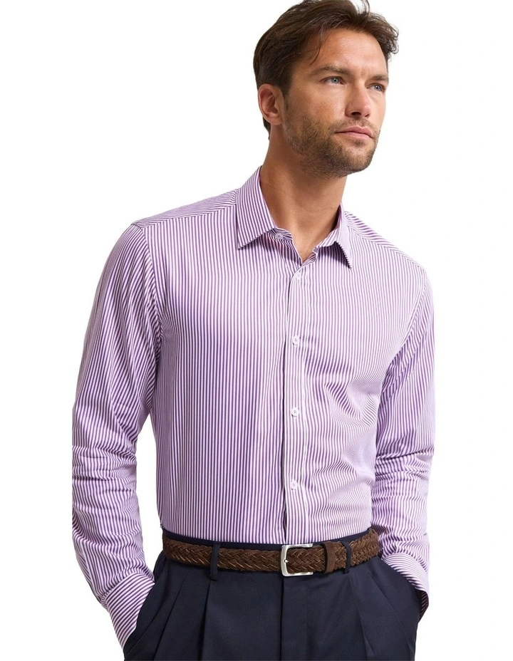 Beckton Stripe Slim Fit Luxury Shirt in Purple image 2