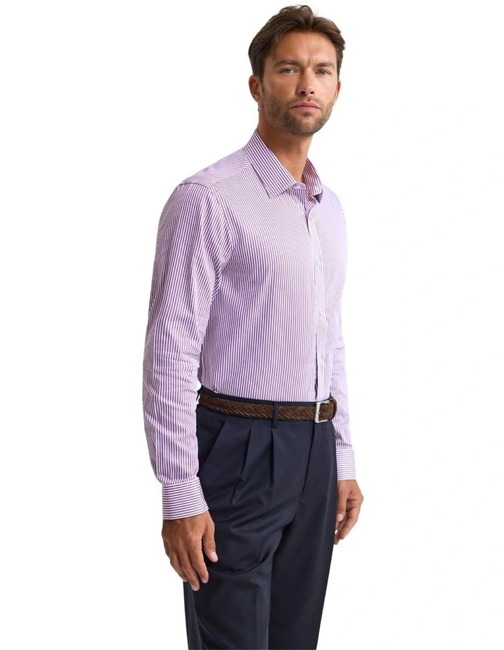 Beckton Stripe Slim Fit Luxury Shirt in Purple image 3