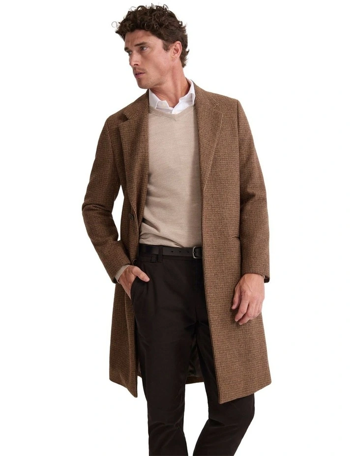 George Wool Rich Coat in Brown Mini Check image 1