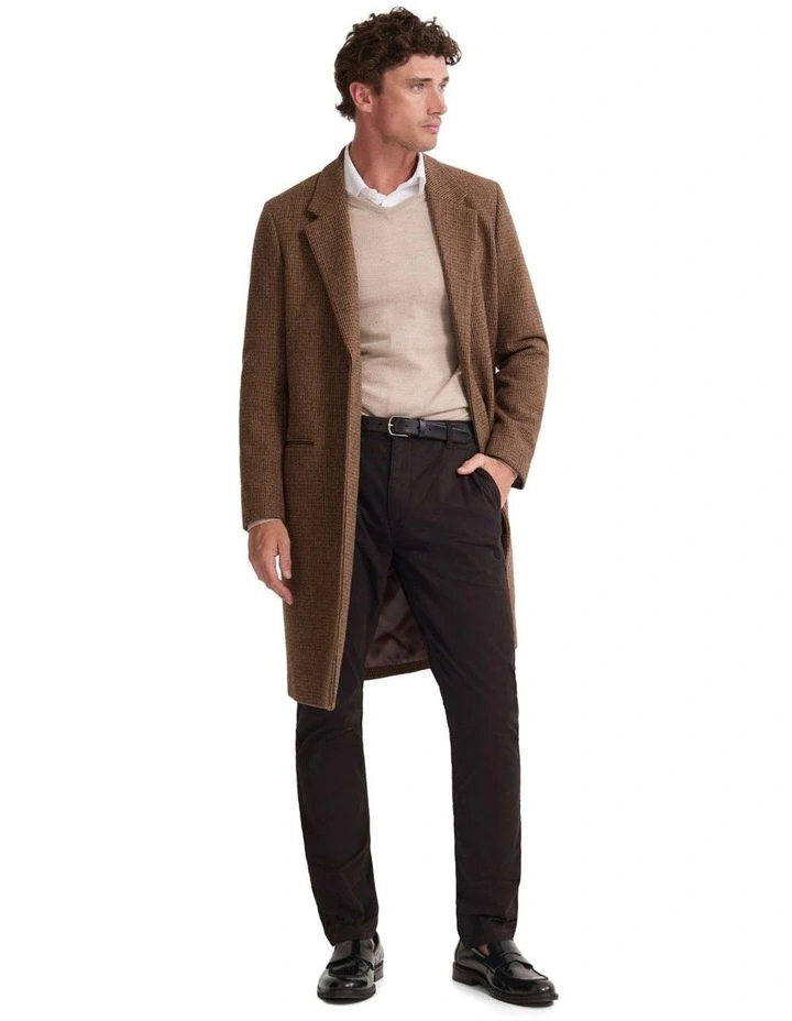 George Wool Rich Coat in Brown Mini Check image 2