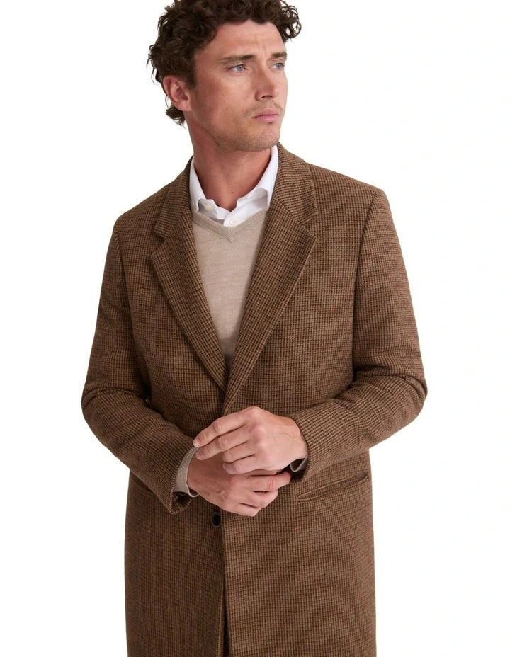 George Wool Rich Coat in Brown Mini Check image 5