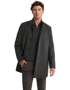 Dunbar Wool Rich Coat in Grey Herringbone