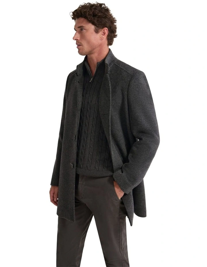 Dunbar Wool Rich Coat in Grey Herringbone image 4