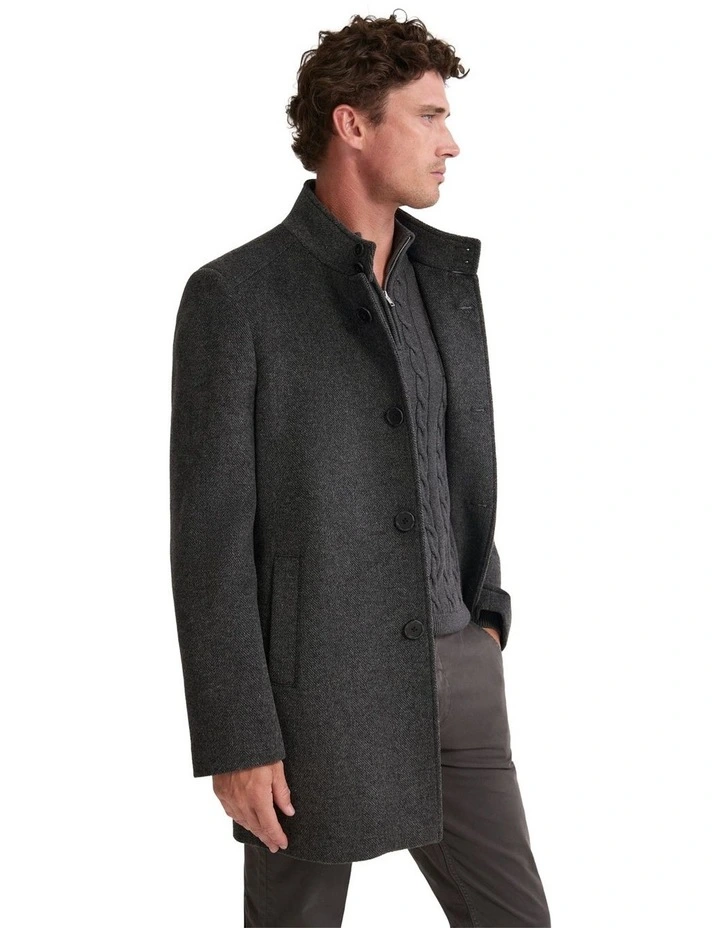 Dunbar Wool Rich Coat in Grey Herringbone image 7