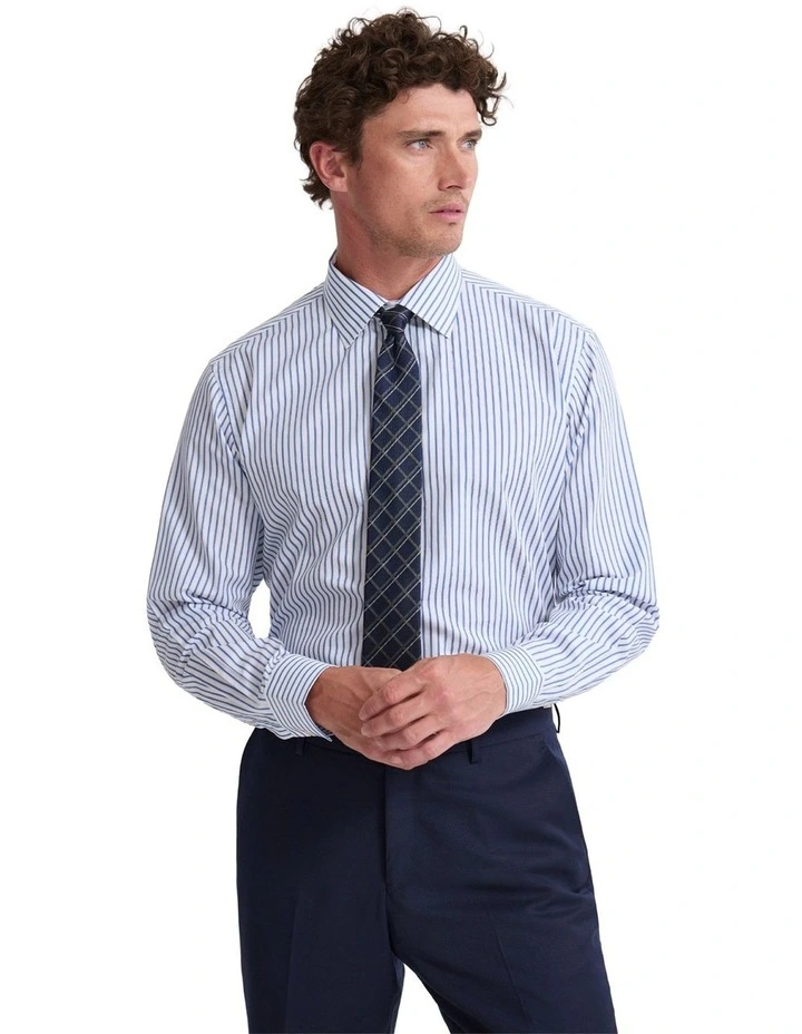 Islington Classic Fit Stripe Shirt in Navy image 7