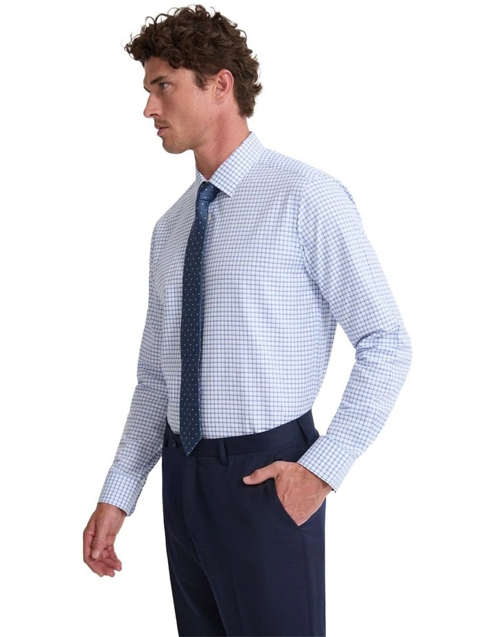 Beckton Slim Fit Cotton Shirt in Sky And Navy Check image 3