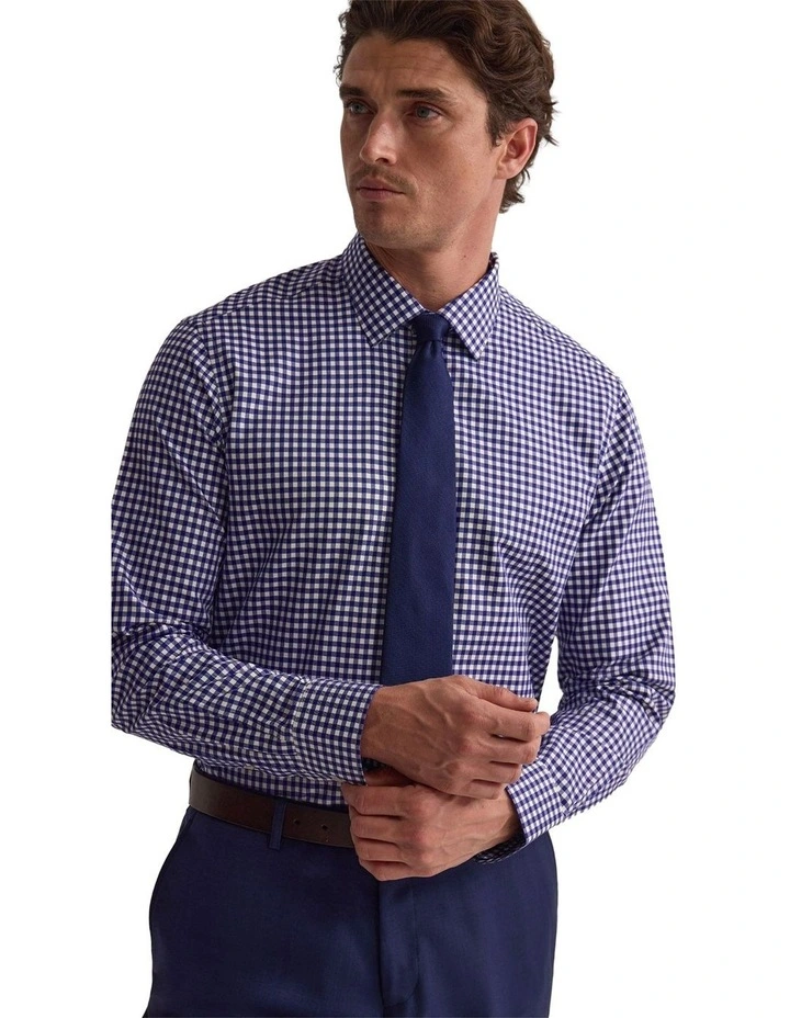 Beckton Slim Fit Cotton Shirt in Navy image 3