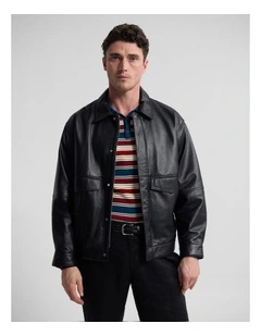 Nico Leather Bomber Jacket in Black
