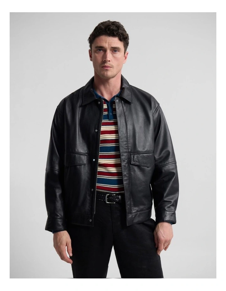 Nico Leather Bomber Jacket in Black image 1