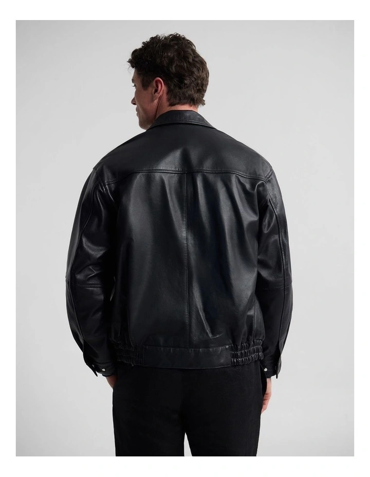 Nico Leather Bomber Jacket in Black image 3