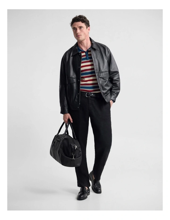 Nico Leather Bomber Jacket in Black image 5