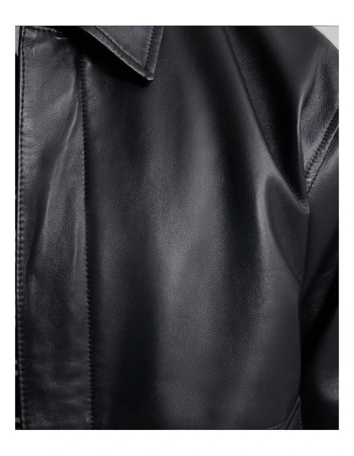 Nico Leather Bomber Jacket in Black image 6