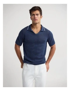 Oliver Contrast Stitch Polo in Navy