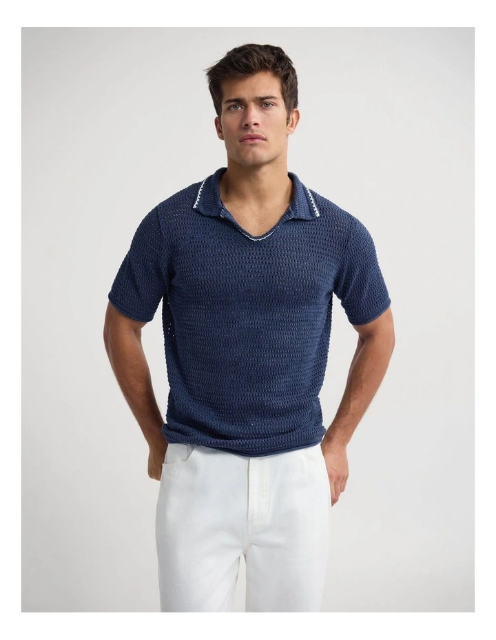 Oliver Contrast Stitch Polo in Navy image 1