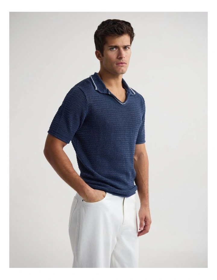 Oliver Contrast Stitch Polo in Navy image 3