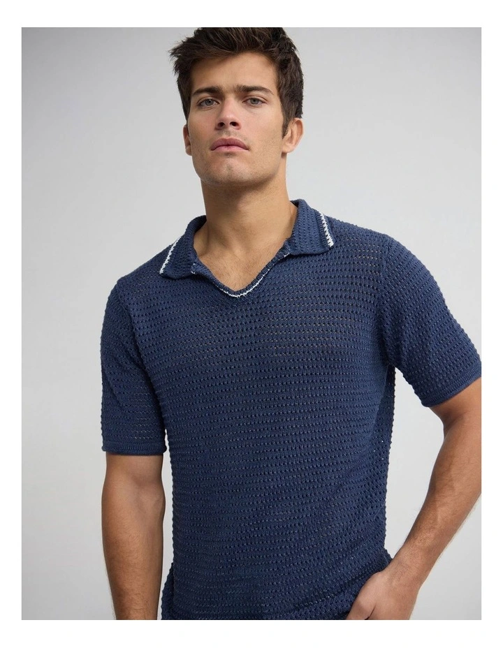 Oliver Contrast Stitch Polo in Navy image 4