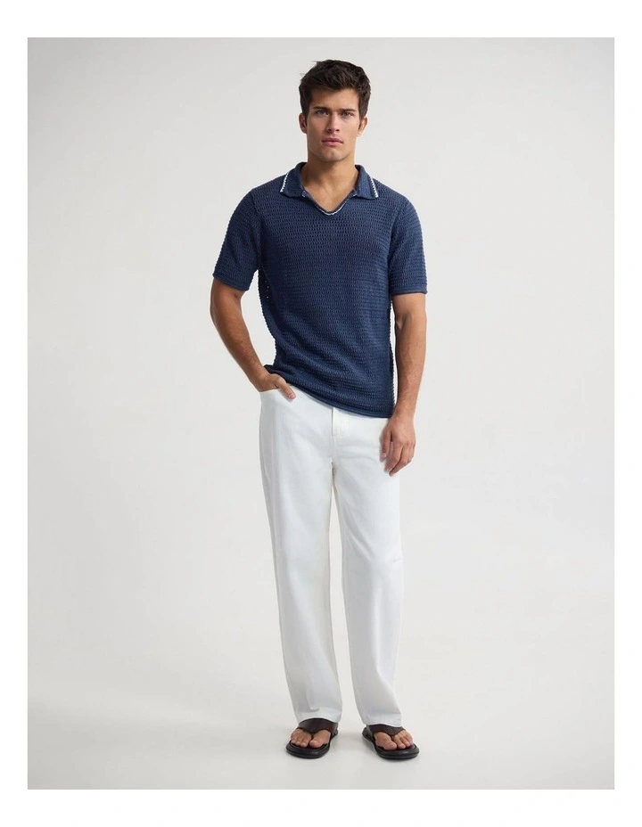 Oliver Contrast Stitch Polo in Navy image 5