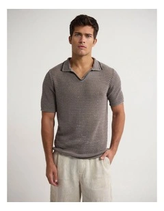 Oliver Contrast Stitch Polo in Mocha