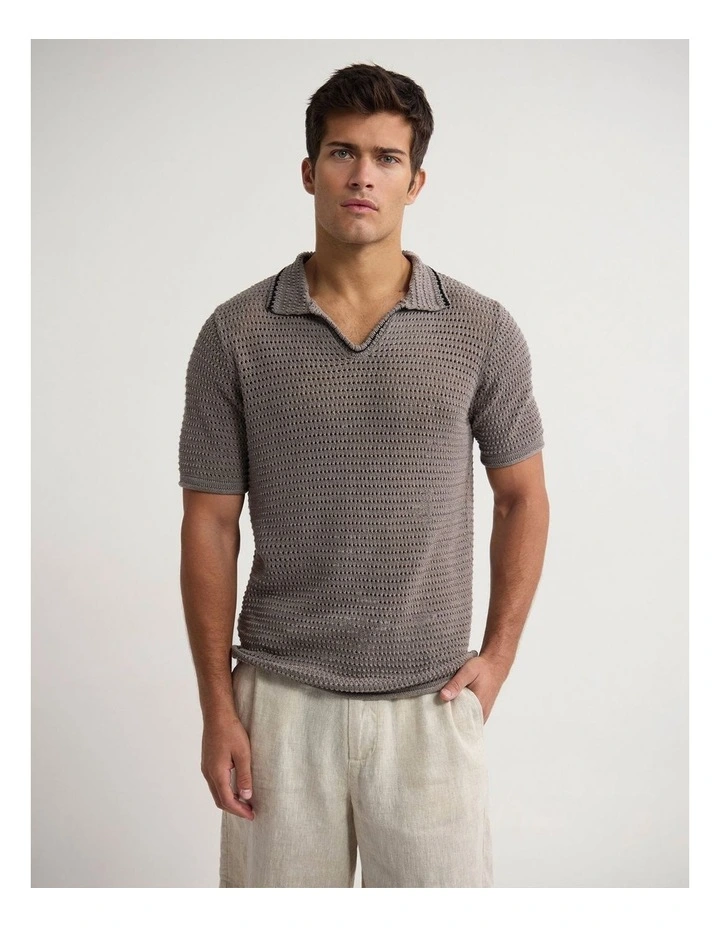 Oliver Contrast Stitch Polo in Mocha image 1
