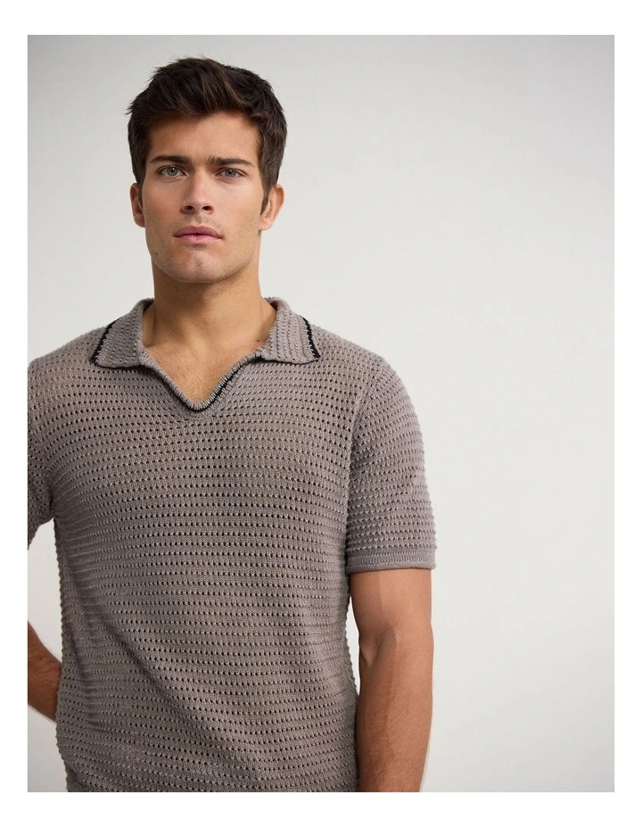 Oliver Contrast Stitch Polo in Mocha image 4