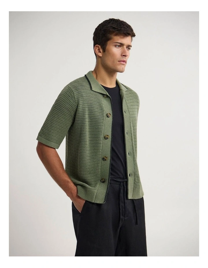 Silas Button Up Knit in Olive image 3