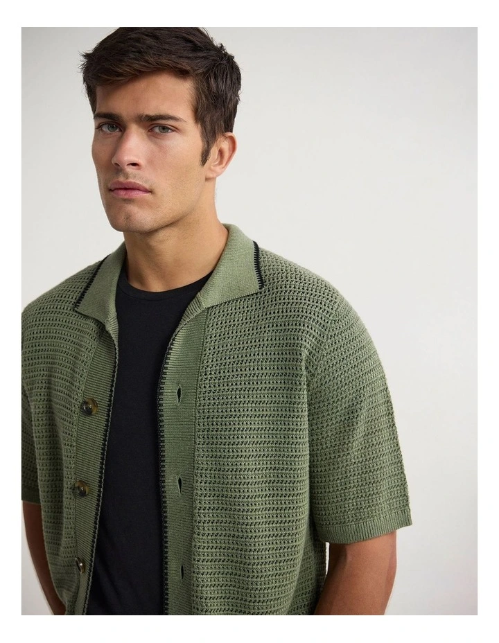 Silas Button Up Knit in Olive image 4