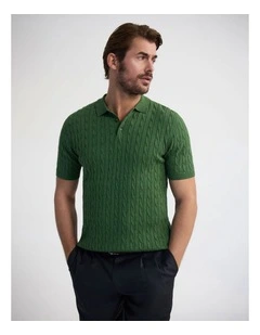 Fernando Cable Knit Polo in Green
