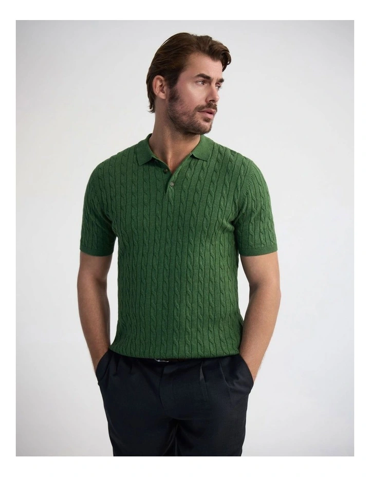 Fernando Cable Knit Polo in Green image 1