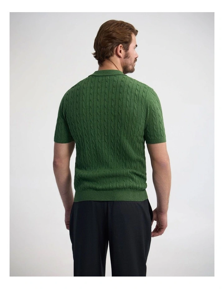 Fernando Cable Knit Polo in Green image 2