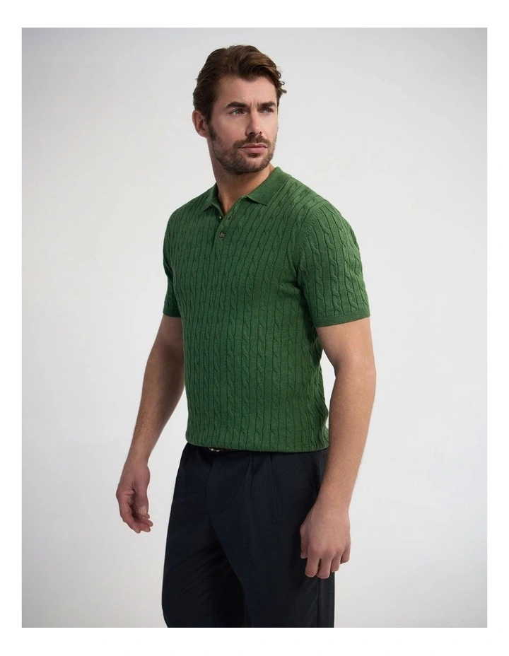 Fernando Cable Knit Polo in Green image 3
