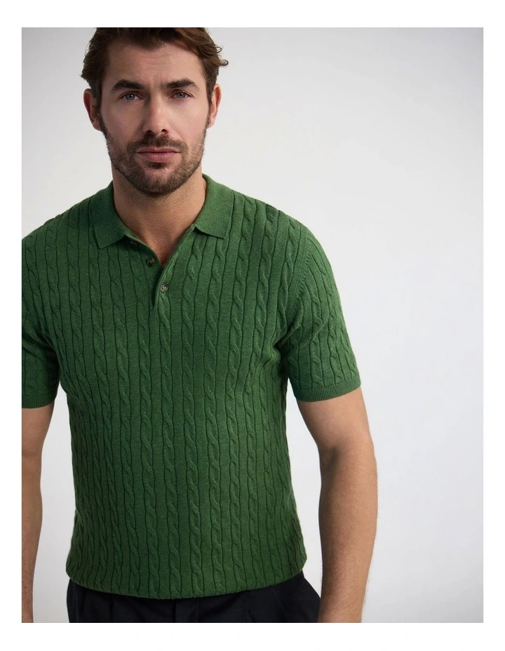 Fernando Cable Knit Polo in Green image 4