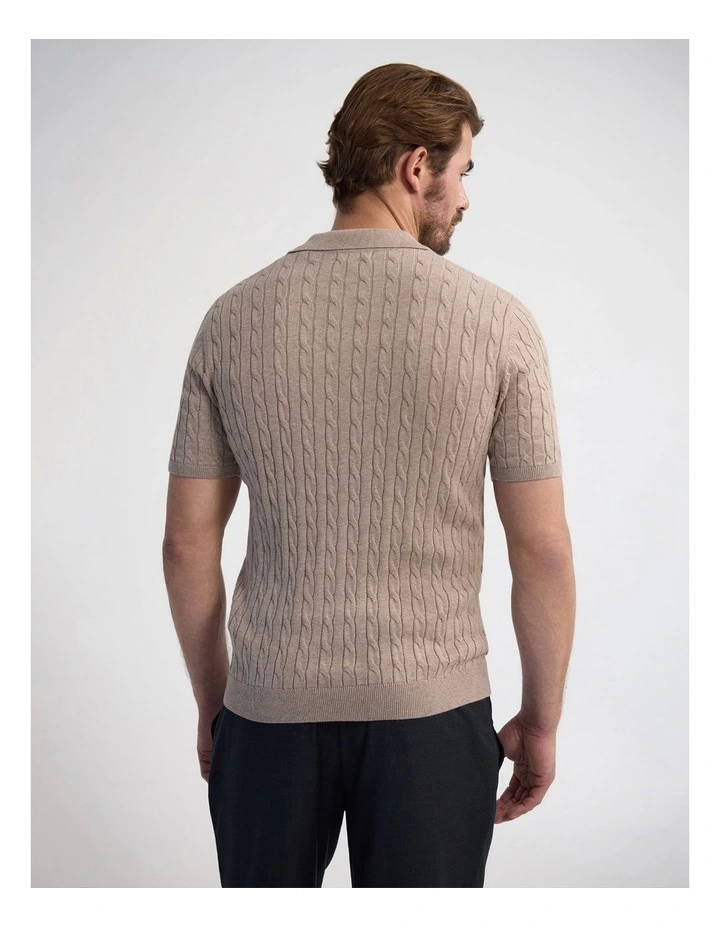 Fernando Cable Knit Polo in Sand image 2