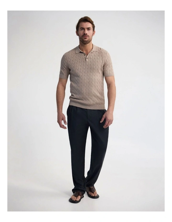Fernando Cable Knit Polo in Sand image 5