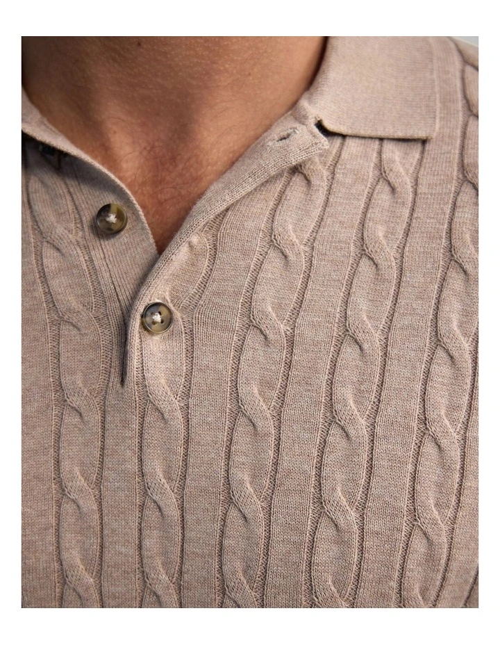Fernando Cable Knit Polo in Sand image 6