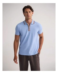 Orwell Zip Neck Polo in Sky