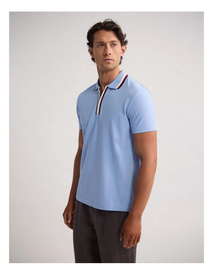 Orwell Zip Neck Polo in Sky image 3