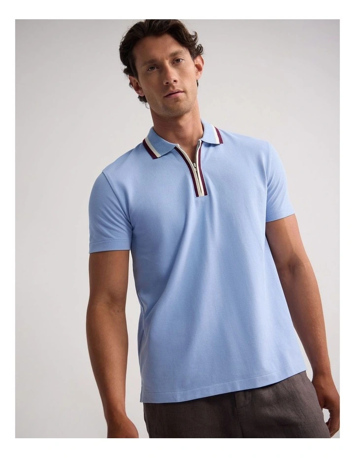 Orwell Zip Neck Polo in Sky image 4
