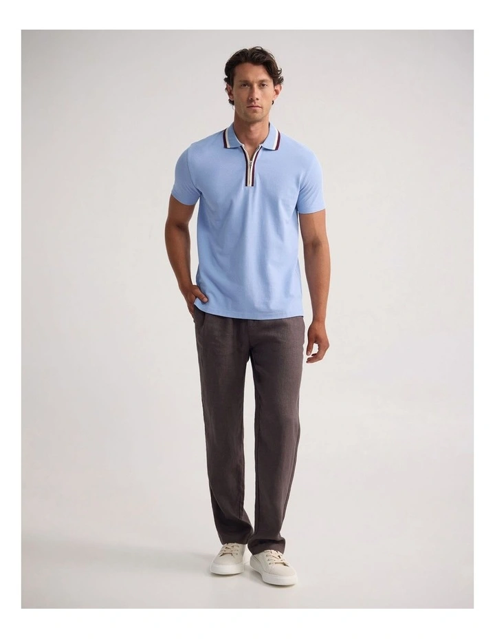 Orwell Zip Neck Polo in Sky image 5