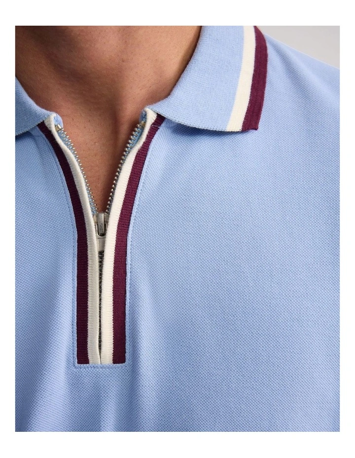 Orwell Zip Neck Polo in Sky image 6