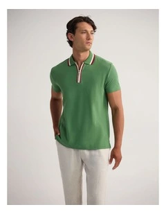 Orwell Zip Neck Polo in Green