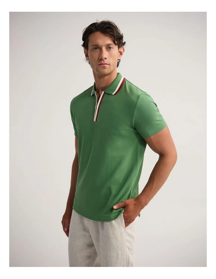 Orwell Zip Neck Polo in Green image 3