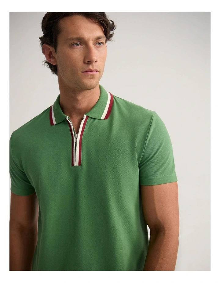 Orwell Zip Neck Polo in Green image 4