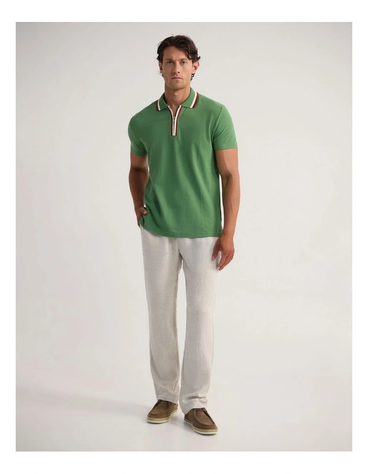 Orwell Zip Neck Polo in Green image 5
