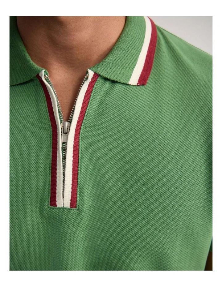 Orwell Zip Neck Polo in Green image 6