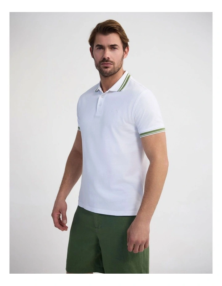Bowie Pique Polo in White image 3