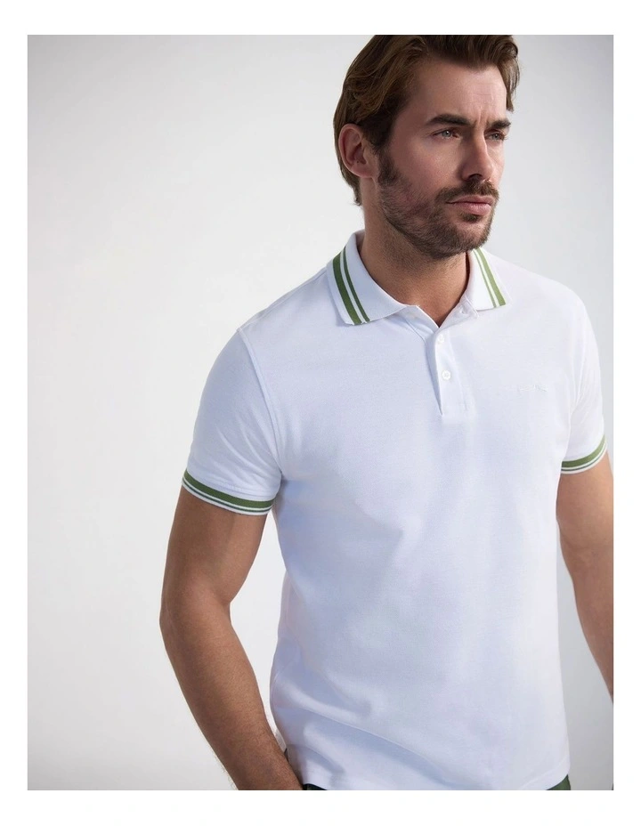 Bowie Pique Polo in White image 4