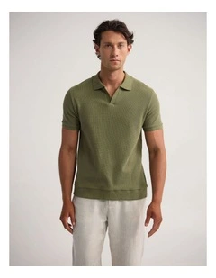 Beau Waffle Polo in Olive